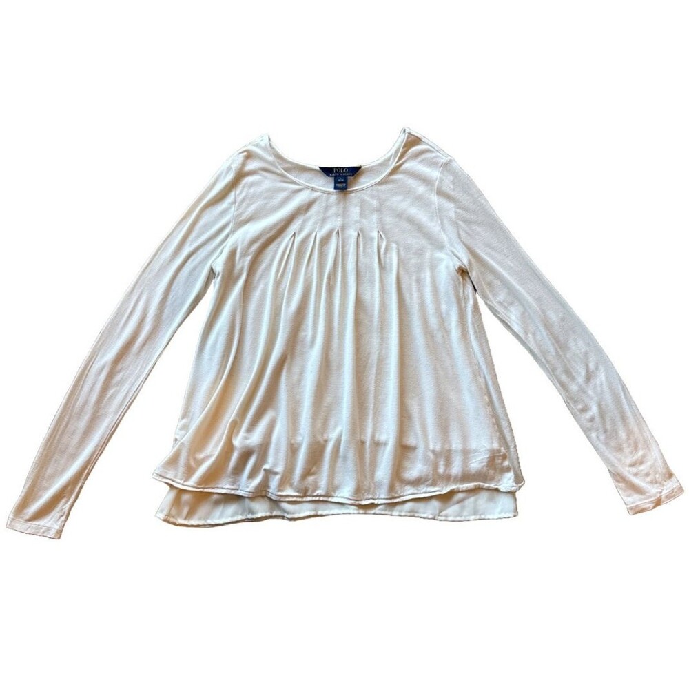 POLO Ralph Lauren Girls L 12-14 Smock TOP Faux Layer IVORY Shirt Long Sleeve
